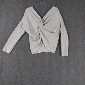 MIRACLE USA WOMENS LIGHT GRAY TWIST BACK VNECK LONG SLEEVE SWEATER SIZE S/M